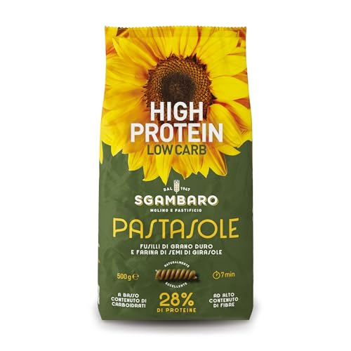 PASTASOLE Sgambaro, Fusilli mit Hartweizengrieß aus 100% italienischem Anbau und Sonnenblumenkernmehl - 500g - High Protein, Low Carb, Hoher Ballaststoffgehalt von Sgambaro