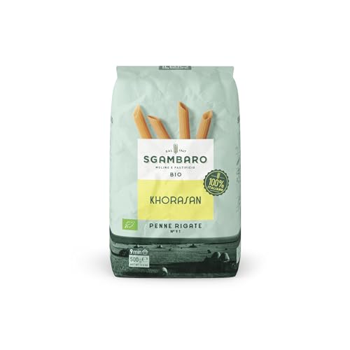 Sgambaro Bio Pasta Penne Rigate N.91-500 g aus Khorasan - Weizen – Antiker, proteinreicher Weizen, 100% italienischer Anbau – Vielseitig in der Küche und nährstoffreich von Sgambaro