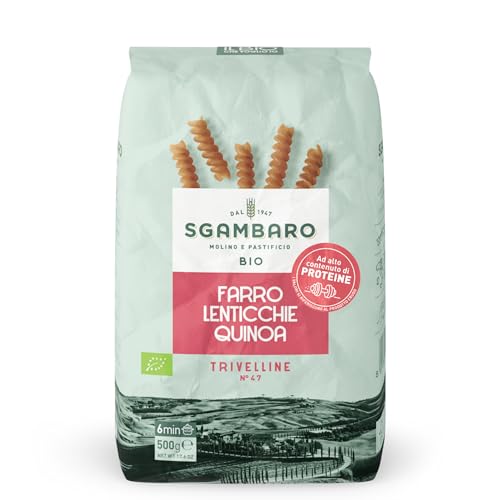 Sgambaro Bio Pasta Trivelline N.47-500 g mit Dinkelmehl, Linsenmehl und Quinoamehl – Hoher Proteingehalt, Quelle von Ballaststoffen und Eiweiß von Sgambaro