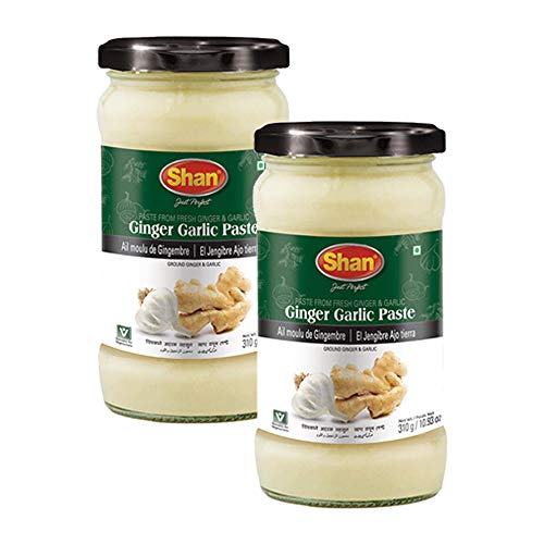 Shan Ingwer-Knoblauch-Paste, 310 g, traditionelle, geschmacksverstärkende Kochpaste aus frisch gemahlenem Ingwer und Knoblauch, geeignet für Vegetarier, luftdichtes Glas (2 Stück) von Shan