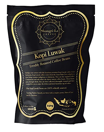 Shangri-La Coffee - Wilde Kopi Luwak Kaffeebohnen Gemahlen - 250 Gramm (Andere Gewichte Und Bohnentypen Erhältlich) - Ethisch Von Freilebenden Tieren Bezogen (Aus Indonesien) von Shangri-La Coffee