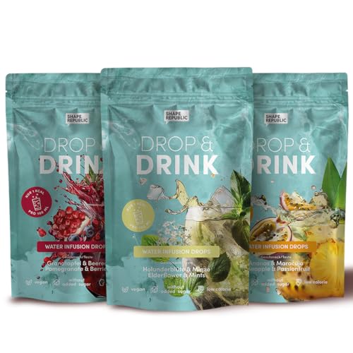 SHAPE REPUBLIC - 60 Wasser Drops - 3 fruchtige Geschmacksrichtungen - Zuckerfreie & Kalorienfreie Getränkewürfel - Geschmack für Wasser - Ideal für Trinkflaschen - Probierpaket SHAPE REPUBLIC - 60 Wasser Drops - 3 fruchtige Geschmacksrichtungen - Zuckerfreie & Kalorienfreie Getränkewürfel - Geschmack für Wasser - Ideal für Trinkflaschen - Probierpaket von Shape Republic