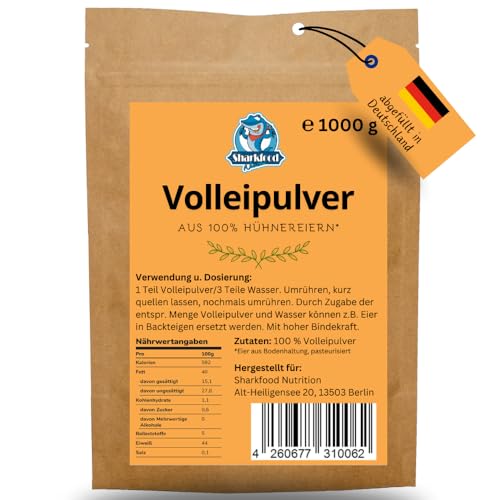 Volleipulver 1 KG - Ei-Pulver aus frischem Hühnervollei - ideal zum Backen & Kochen von diversen Rezepten, beliebt für Rührei - lange haltbar, hohe biologische Wertigkeit - 1 x 1000 g Volleipulver 1 KG - Ei-Pulver aus frischem Hühnervollei - ideal zum Backen & Kochen von diversen Rezepten, beliebt für Rührei - lange haltbar, hohe biologische Wertigkeit - 1 x 1000 g von Sharkfood Nutrition