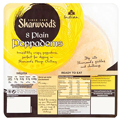 Sharwood Plain Poppodums (8 pro Packung) - Packung mit 6 von Sharwood's
