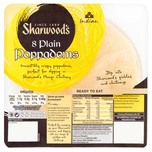 Sharwood den 8 Plain Poppadoms von Sharwood's