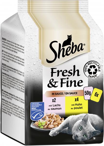 Sheba Fresh & Fine in Sauce mit Huhn und mit Lachs von Sheba