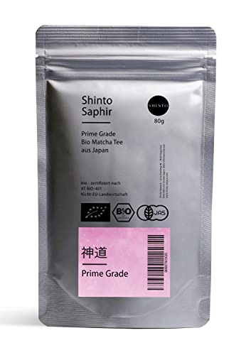 Bio Matcha-Pulver Shinto® Saphir - Prime Grade Grüntee-Pulver - Nachfüllpackung wiederverschließbar - Direktimport aus Uji Japan - 80g von Shinto