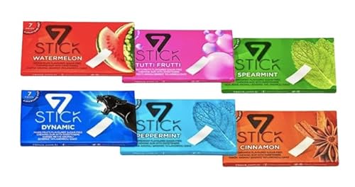 35 Sticks, Pack 6x 17,5g, Kaugummi Sugar Free, Aspartam Free, Wassermelone, Fruit Punch, Spearmint, Dynamic, Menthol, Zimt, 6 Flavour Mix, Pack105g 35 Sticks, Pack 6x 17,5g, Kaugummi Sugar Free, Aspartam Free, Wassermelone, Fruit Punch, Spearmint, Dynamic, Menthol, Zimt, 6 Flavour Mix, Pack105g von Shipsy