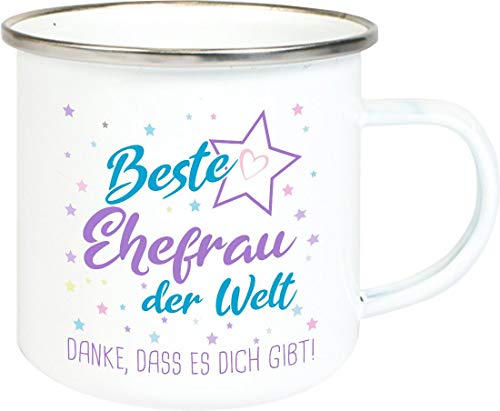 ShirtInStyle, Geschenkset, Emaille Tasse beste Ehefrau der Welt, danke das es dich gibt! Farbe weiß von Shirtinstyle