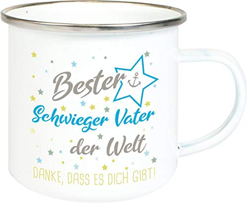 ShirtInStyle, Geschenkset, Emaille Tasse bester Schwieger Vater der Welt, danke das es dich gibt! Farbe weiß von Shirtinstyle