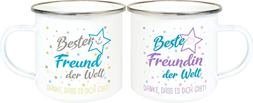 ShirtInStyle, Geschenkset, Emaillen Tassenset beste Freundin, bester Freund der Welt, danke das es dich gibt! Farbe weiß von Shirtinstyle