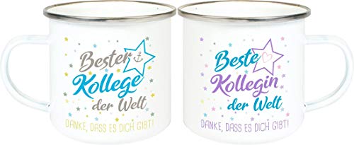 ShirtInStyle, Geschenkset, Emaillen Tassenset beste Kollegin, bester Kollege der Welt, danke das es dich gibt! Farbe weiß von Shirtinstyle