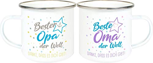 ShirtInStyle, Geschenkset, Emaillen Tassenset beste Oma, bester Opa der Welt, danke das es dich gibt! Farbe weiß von Shirtinstyle