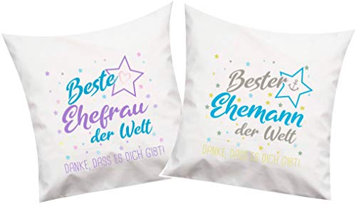 ShirtInStyle, Geschenkset, Kissenset beste Ehefrau, bester Ehemann der Welt, danke das es dich gibt! Farbe weiß von Shirtinstyle
