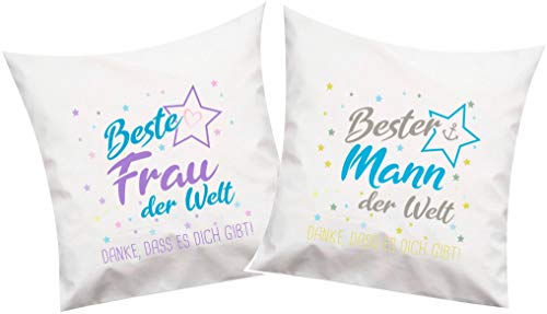 ShirtInStyle, Geschenkset, Kissenset beste Frau, bester Mann der Welt, danke das es dich gibt! Farbe weiß von ShirtInStyle