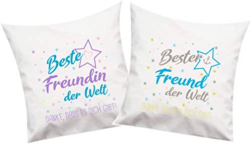 ShirtInStyle, Geschenkset, Kissenset beste Freundin, bester Freund der Welt, danke das es dich gibt! Farbe weiß von Shirtinstyle