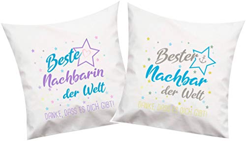 ShirtInStyle, Geschenkset, Kissenset beste Nachbarin, bester Nachbar der Welt, danke das es dich gibt! Farbe weiß von ShirtInStyle