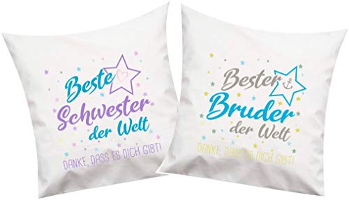 ShirtInStyle, Geschenkset, Kissenset beste Schwester, bester Bruder der Welt, danke das es dich gibt! Farbe weiß von ShirtInStyle