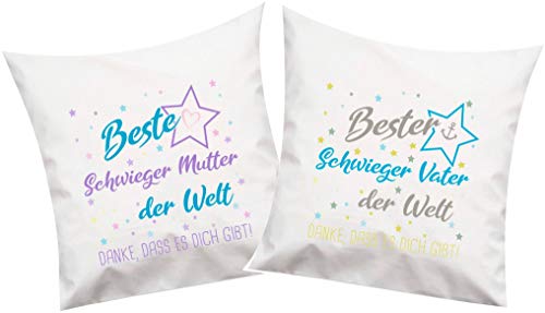 ShirtInStyle, Geschenkset, Kissenset beste Schwieger Mutter, bester Schwieger Vater der Welt, danke das es dich gibt! Farbe weiß von ShirtInStyle