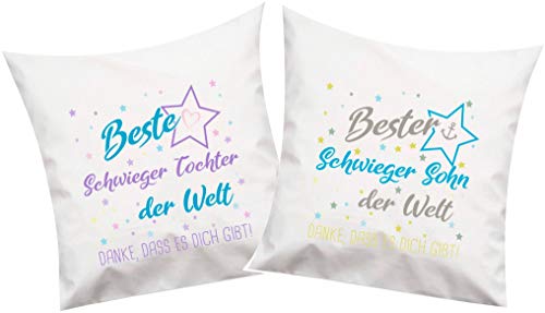 ShirtInStyle, Geschenkset, Kissenset beste Schwieger Tochter, bester Schwieger Sohn der Welt, danke das es dich gibt! Farbe weiß von ShirtInStyle