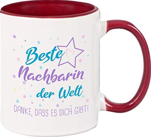 ShirtInStyle, Geschenkset, Tasse beste Nachbarin der Welt, danke das es dich gibt! Farbe weinrot von Shirtinstyle