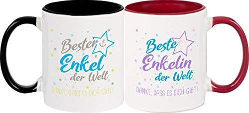 ShirtInStyle, Geschenkset, Tassenset beste Enkelin, bester Enkel der Welt, danke das es dich gibt! Farbe weinrot und schwarz von Shirtinstyle