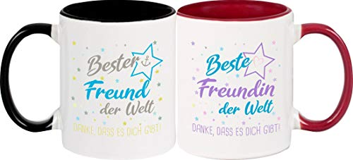 ShirtInStyle, Geschenkset, Tassenset beste Freundin, bester Freund der Welt, danke das es dich gibt! Farbe weinrot und schwarz von Shirtinstyle