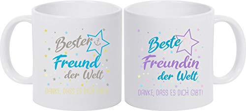 ShirtInStyle, Geschenkset, Tassenset beste Freundin, bester Freund der Welt, danke das es dich gibt! Farbe weiß von Shirtinstyle