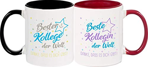 ShirtInStyle, Geschenkset, Tassenset beste Kollegin, bester Kollege der Welt, danke das es dich gibt! Farbe weinrot und schwarz von Shirtinstyle