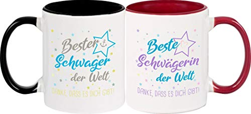 ShirtInStyle, Geschenkset, Tassenset beste Schwägerin, bester Schwager der Welt, danke das es dich gibt! Farbe weinrot und schwarz von ShirtInStyle