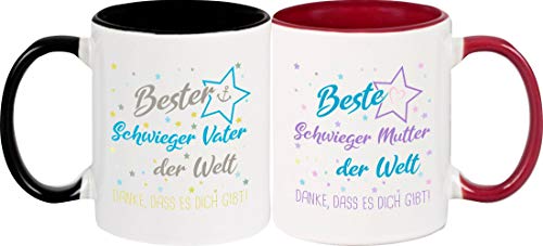 ShirtInStyle, Geschenkset, Tassenset beste Schwieger Mutter, bester Schwieger Vater der Welt, danke das es dich gibt! Farbe weinrot und schwarz von Shirtinstyle