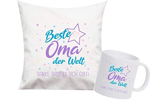 ShirtInStyle, Geschenkset, beste Oma der Welt, danke das es dich gibt! Kissen- und Tasse als Set Farbe weiß von Shirtinstyle