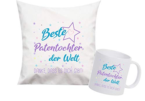 ShirtInStyle, Geschenkset, beste Patentochter der Welt, danke das es dich gibt! Kissen- und Tasse als Set Farbe weiß von ShirtInStyle