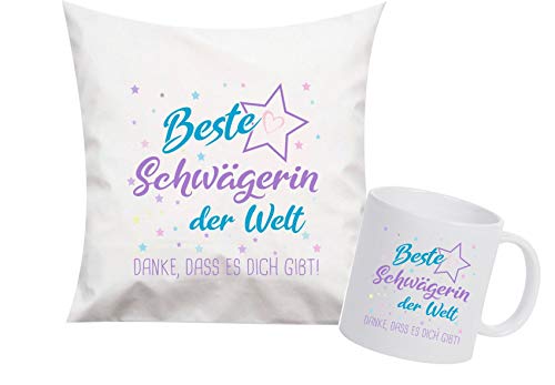 ShirtInStyle, Geschenkset, beste Schwägerin der Welt, danke das es dich gibt! Kissen- und Tasse als Set Farbe weiß von ShirtInStyle