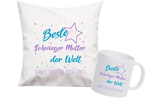 ShirtInStyle, Geschenkset, beste Schwieger Mutter der Welt, danke das es dich gibt! Kissen- und Tasse als Set Farbe weiß von ShirtInStyle