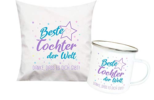 ShirtInStyle, Geschenkset, beste Tochter der Welt, danke das es dich gibt! Kissen- und Emaille Tasse als Set Farbe weiß von ShirtInStyle