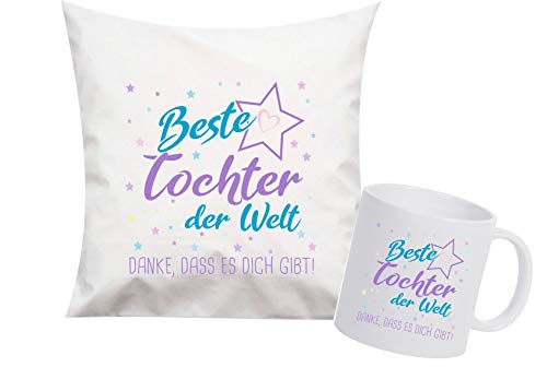 ShirtInStyle, Geschenkset, beste Tochter der Welt, danke das es dich gibt! Kissen- und Tasse als Set Farbe weiß von ShirtInStyle