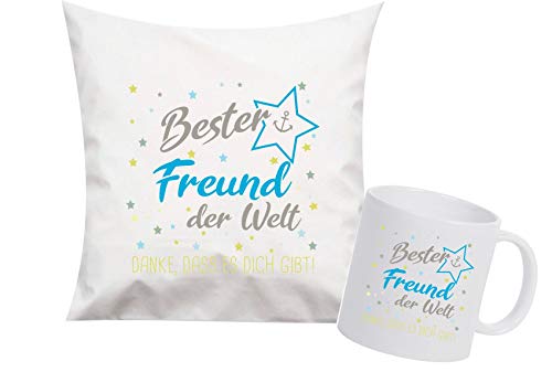 ShirtInStyle, Geschenkset, bester Freund der Welt, danke das es dich gibt! Kissen- und Tasse als Set Farbe weiß von ShirtInStyle