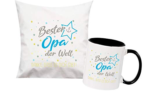 ShirtInStyle, Geschenkset, bester Opa der Welt, danke das es dich gibt! Kissen- und Tasse als Set Farbe schwarz von ShirtInStyle