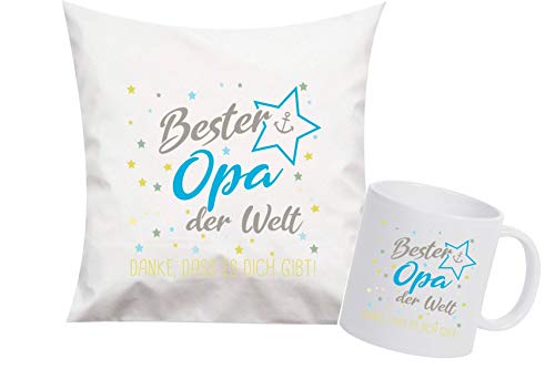 ShirtInStyle, Geschenkset, bester Opa der Welt, danke das es dich gibt! Kissen- und Tasse als Set Farbe weiß von ShirtInStyle