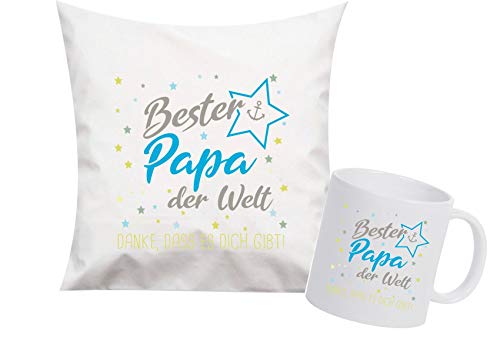 ShirtInStyle, Geschenkset, bester Papa der Welt, danke das es dich gibt! Kissen- und Tasse als Set Farbe weiß von ShirtInStyle