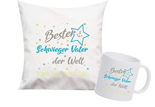 ShirtInStyle, Geschenkset, bester Schwieger Vater der Welt, danke das es dich gibt! Kissen- und Tasse als Set Farbe weiß von Shirtinstyle