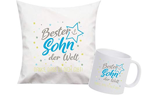 ShirtInStyle, Geschenkset, bester Sohn der Welt, danke das es dich gibt! Kissen- und Tasse als Set Farbe weiß von ShirtInStyle