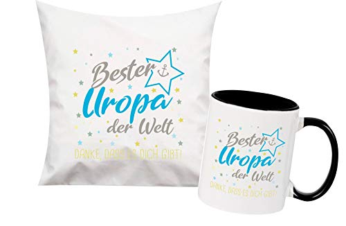 ShirtInStyle, Geschenkset, bester Uropa der Welt, danke das es dich gibt! Kissen- und Tasse als Set Farbe schwarz von ShirtInStyle