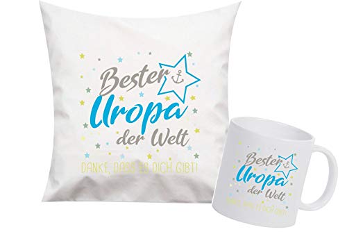 ShirtInStyle, Geschenkset, bester Uropa der Welt, danke das es dich gibt! Kissen- und Tasse als Set Farbe weiß von ShirtInStyle