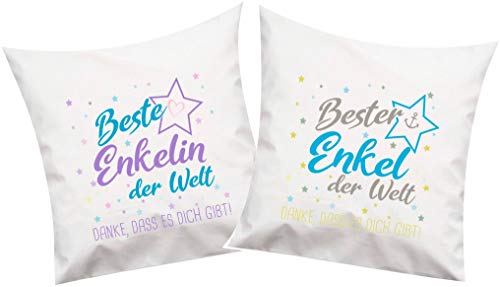 ShirtInStyle, Geschenkset, Kissenset beste Enkelin, bester Enkel der Welt, danke das es dich gibt! Kissenset 2 Stück 40x40cm mit Füllung Set, Farbe weiß von ShirtInStyle