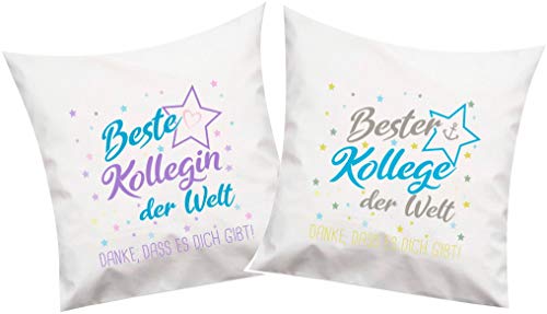 ShirtInStyle, Geschenkset, Kissenset beste Kollegin, bester Kollege der Welt, danke das es dich gibt! Kissenset 2 Stück 40x40cm mit Füllung Set, Farbe weiß von ShirtInStyle