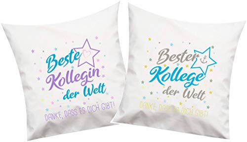 ShirtInStyle, Geschenkset, Kissenset beste Kollegin, bester Kollege der Welt, danke das es dich gibt! Kissenset 2 Stück 40x40cm mit Füllung Set, Farbe weiß von Shirtinstyle
