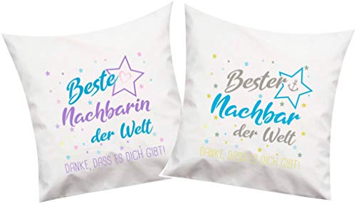 ShirtInStyle, Geschenkset, Kissenset beste Nachbarin, bester Nachbar der Welt, danke das es dich gibt! Kissenset 2 Stück 40x40cm mit Füllung Set, Farbe weiß von Shirtinstyle