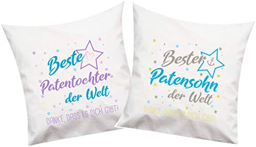 ShirtInStyle, Geschenkset, Kissenset beste Patentochter, bester Patensohn der Welt, danke das es dich gibt! Kissenset 2 Stück 40x40cm mit Füllung Set, Farbe weiß von ShirtInStyle